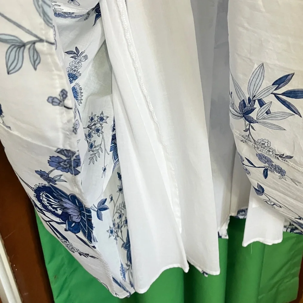 Calvin Klein White Midi Shirt Dress with Blue Floral Print - Picture 7 of 8